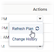 Screenshot showing Refresh Plan selected from the Actions picklist for a compensation plan